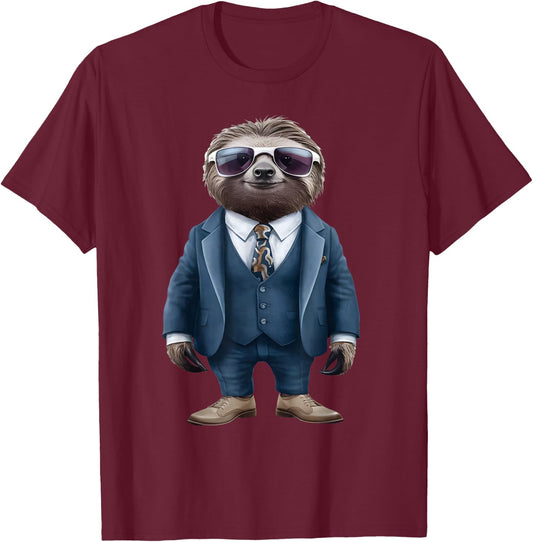 Sloth Men Woman Sloth In Suit Sloth T-Shirt - T-Shirt | Maroon
