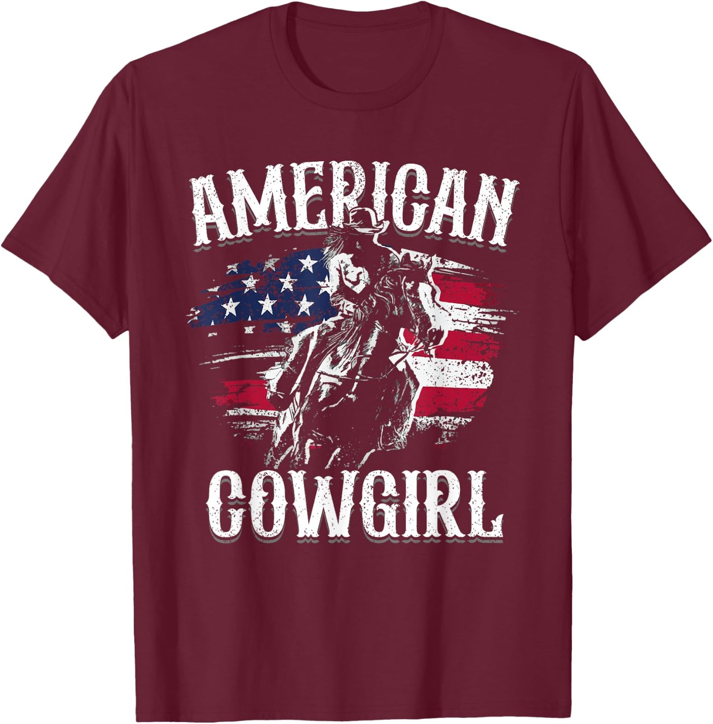 American Cowgirl Rodeo Barrel Racing Horse Riding Girl Gift T-Shirt - T-Shirt | Maroon