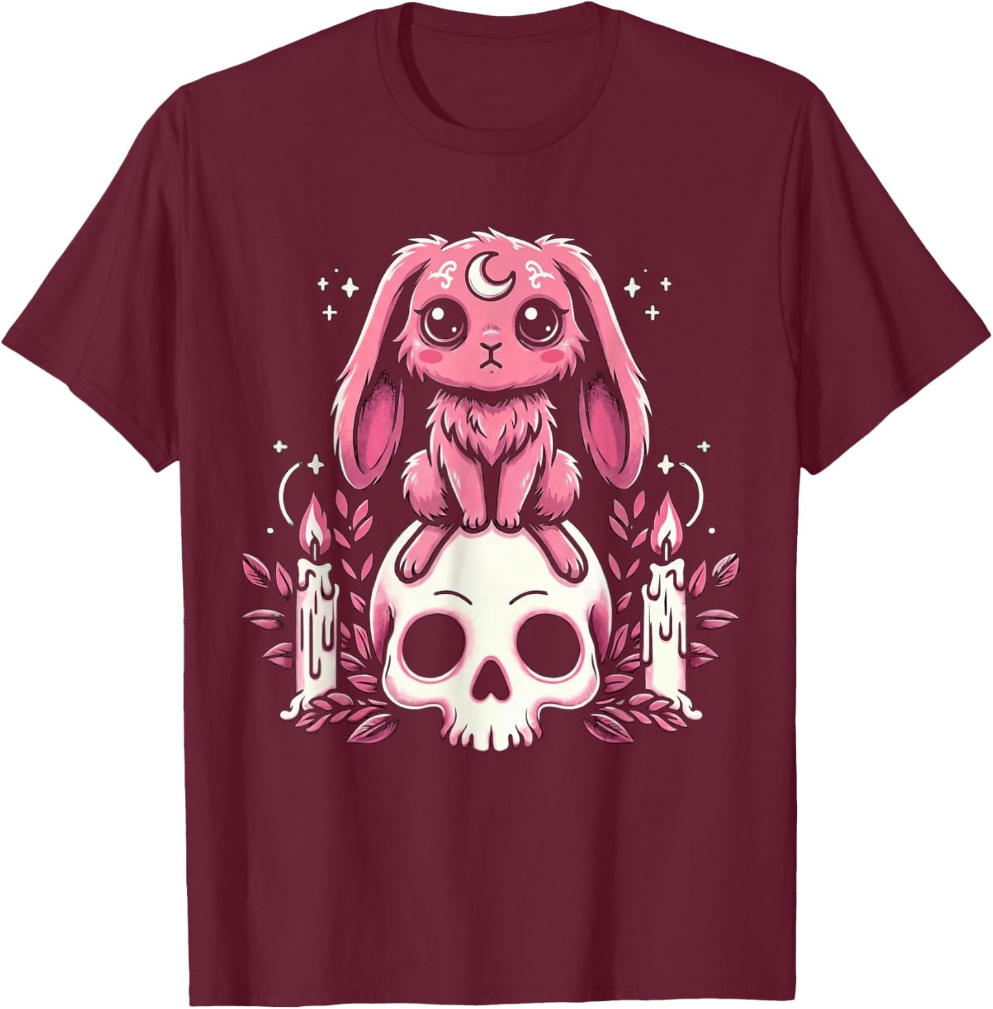 Gothic Hase Bunny Fledermaus auf Schädel Mond Goth T-Shirt - T-Shirt | Maroon