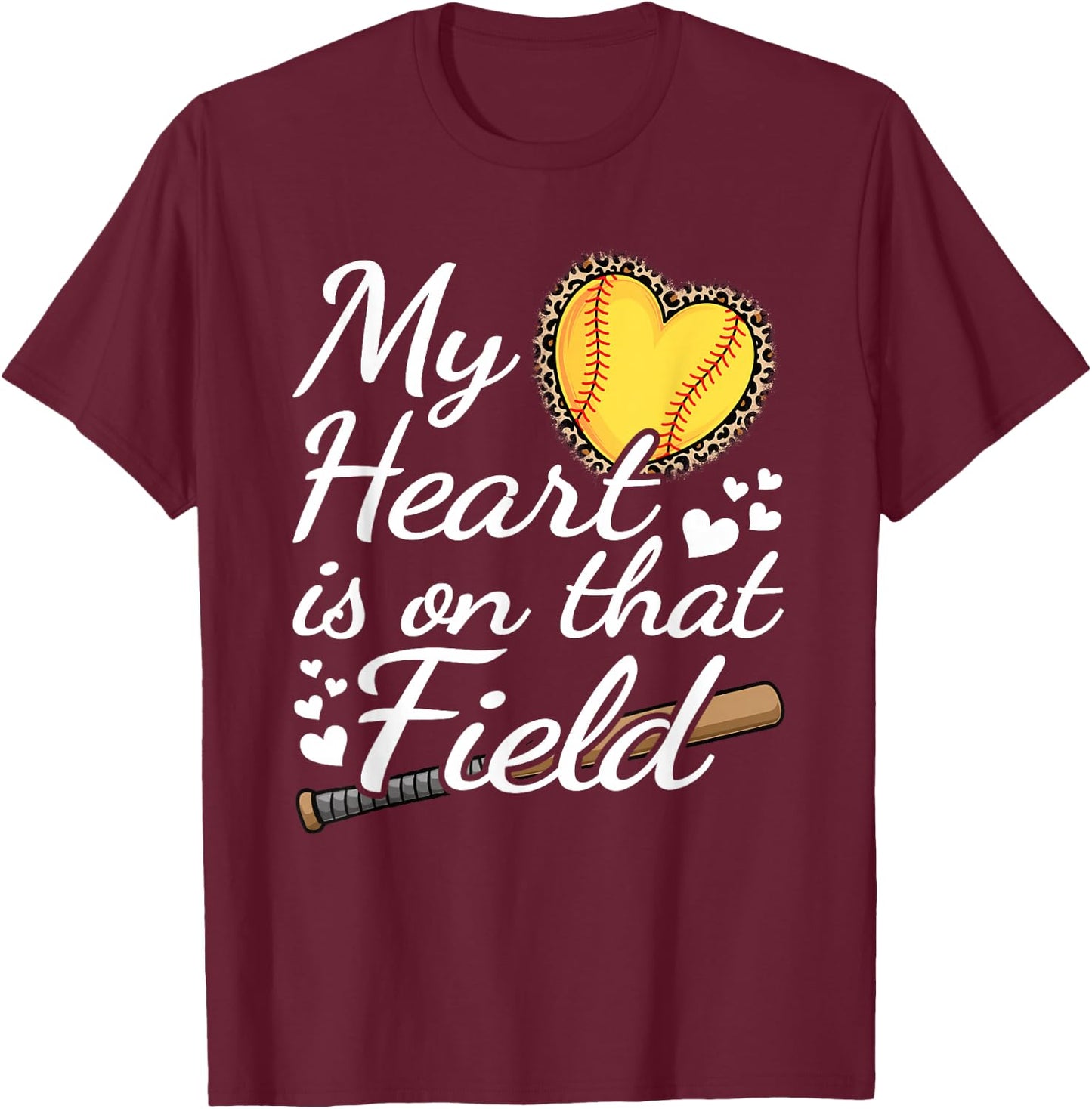 My Heart Is On That Field Cute Softball Mom Grandma Women T-Shirt - T-Shirt | Maroon