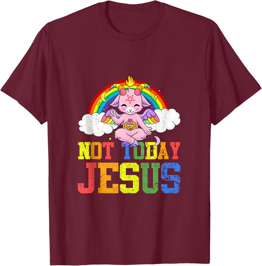 Today Not Jesus Cute Baphomet LBGT Satan Goat Gay Pride T-Shirt - T-Shirt | Maroon