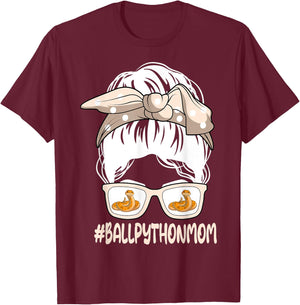 Ball Python Mom Ophiophile Messy Hair Bun Mother's Day T-Shirt - T-Shirt | Maroon