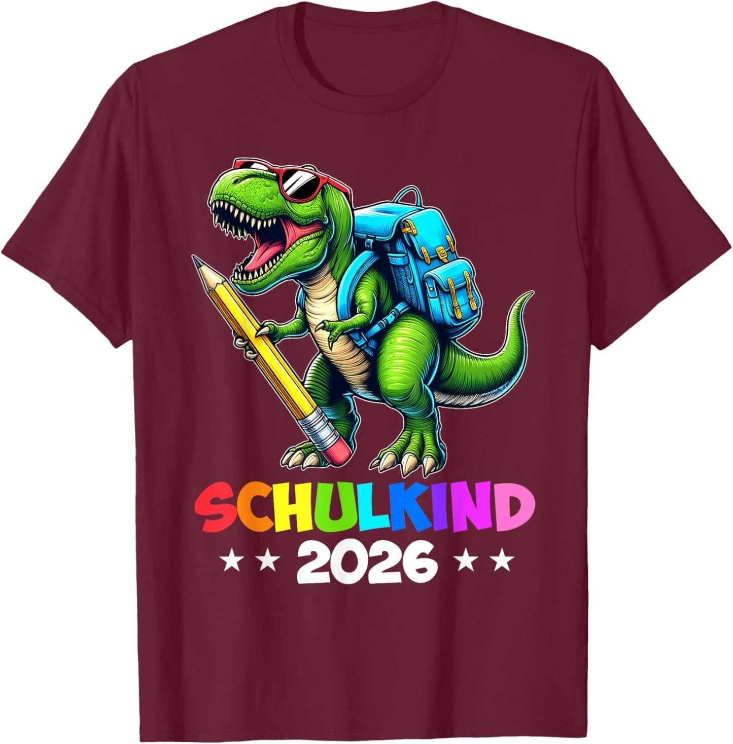 Schulkind 2026 Dino T Rex Boys Dinosaur School , black T-Shirt - T-Shirt | Maroon