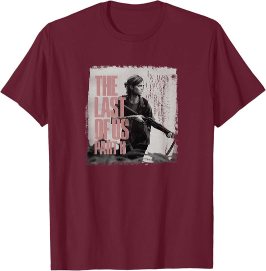 The Last of Us" Ellie & Rifle - Black, Classic Fit, Adult, Short Sleeve T-Shirt - T-Shirt | Maroon