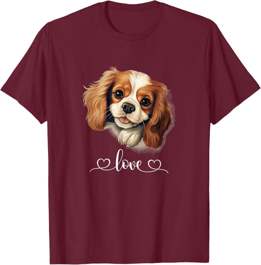 Cute Dog Graphic Puppy Cavalier King Charles Spaniel Dog , Small, Black T-Shirt - T-Shirt | Maroon