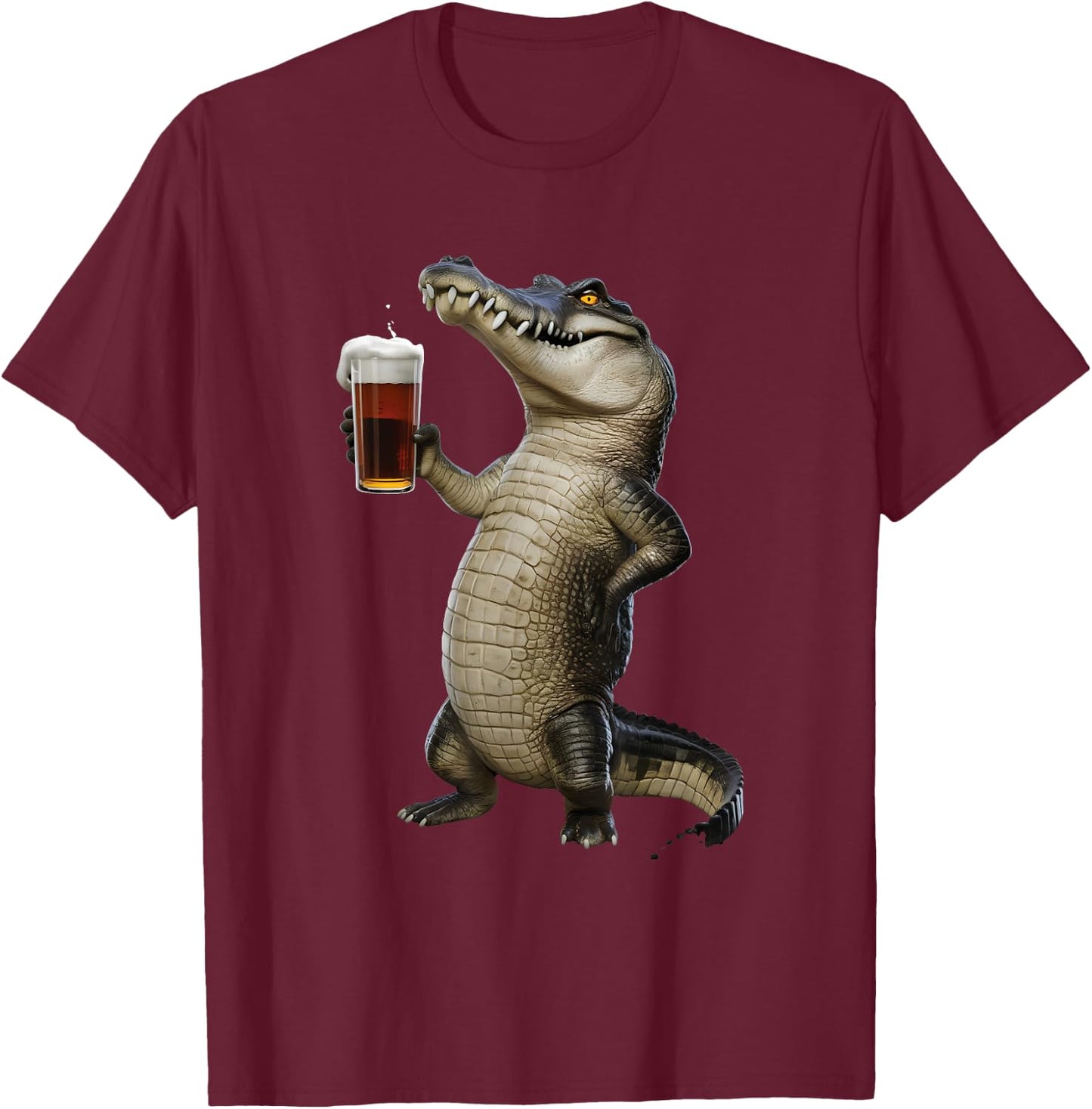 Crocodile Boire Bière Réaliste T-Shirt - T-Shirt | Maroon