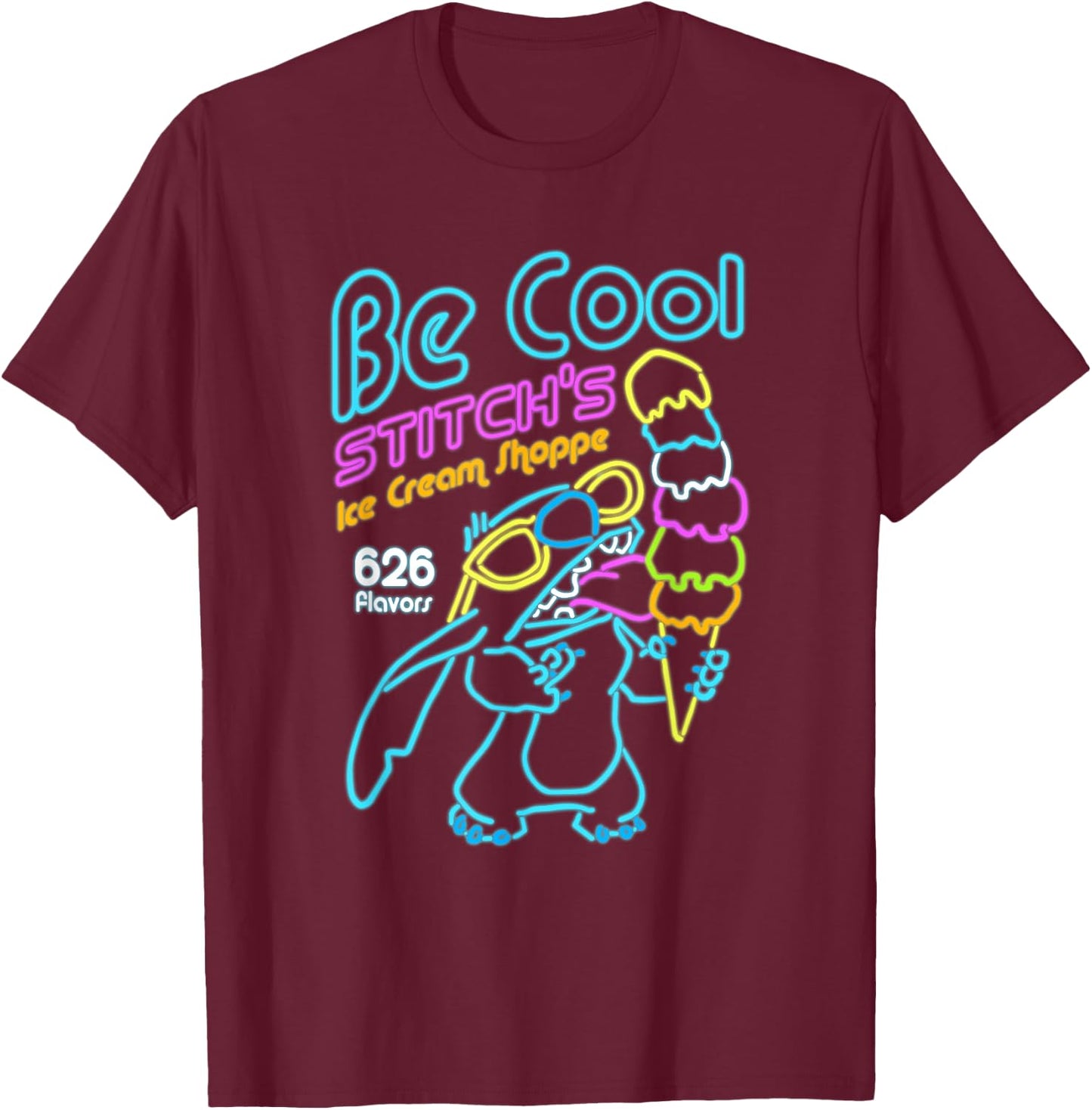 Disney Lilo & Stitch Be Cool Stitch's Ice Cream Shoppe T-Shirt - T-Shirt | Maroon
