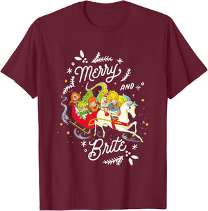 Rainbow Brite Christmas Merry & Brite Sleigh Ride T-Shirt - T-Shirt | Maroon