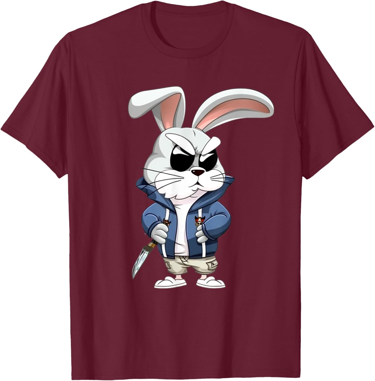 Thug Bunny Holding Knife Funny Bunny Rabbit Lovers Design T-Shirt - T-Shirt | Maroon