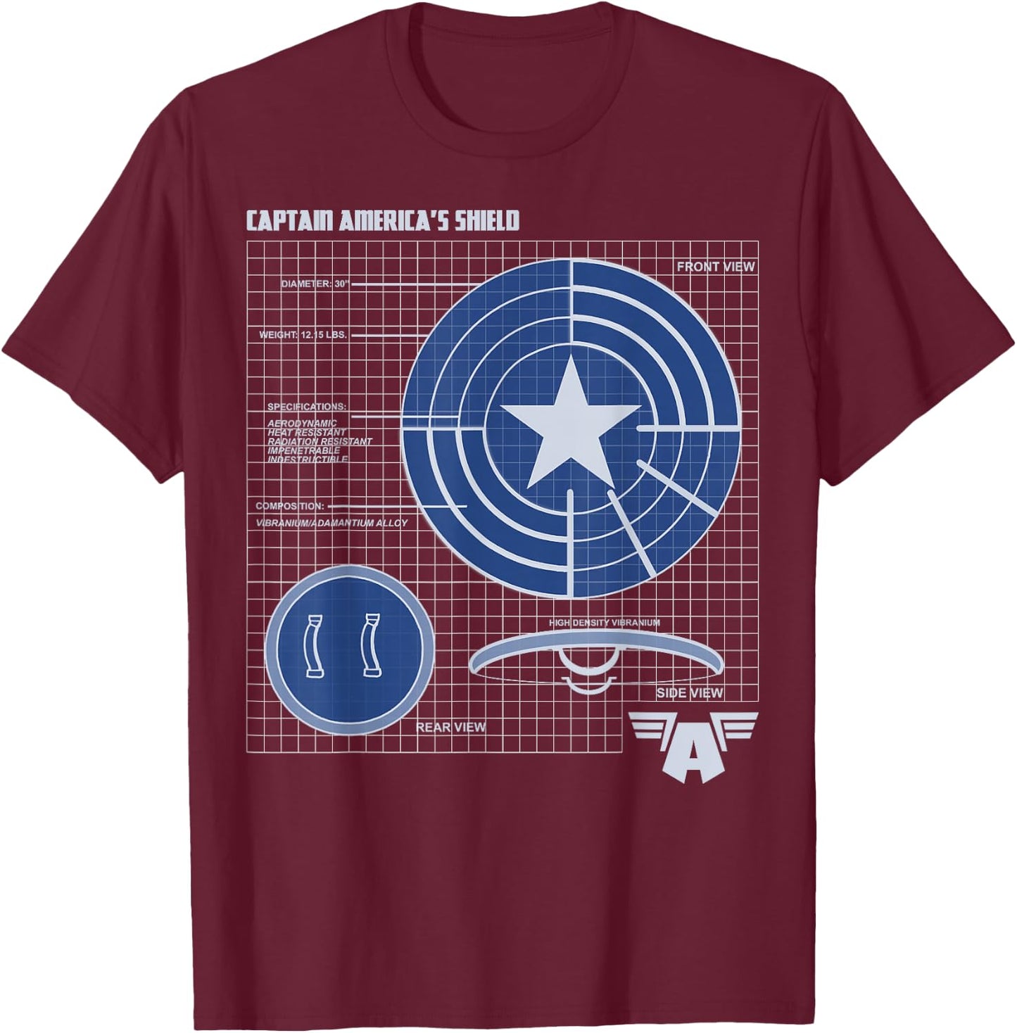 Marvel Avengers Captain America Shield Schematics T-Shirt - T-Shirt | Maroon