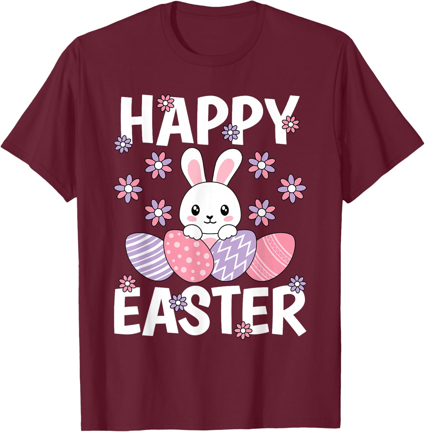 Cute Happy Easter Bunny Rabbit Egg Women Girls Kids T-Shirt - T-Shirt | Maroon