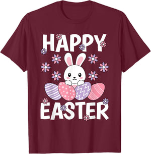 Cute Happy Easter Bunny Rabbit Egg Women Girls Kids T-Shirt - T-Shirt | Maroon