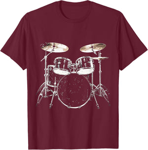 Drumset Music Instrument Motif Illustration Drumset T-Shirt - T-Shirt | Maroon