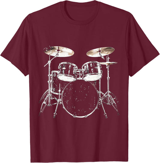 Drumset Music Instrument Motif Illustration Drumset T-Shirt - T-Shirt | Maroon