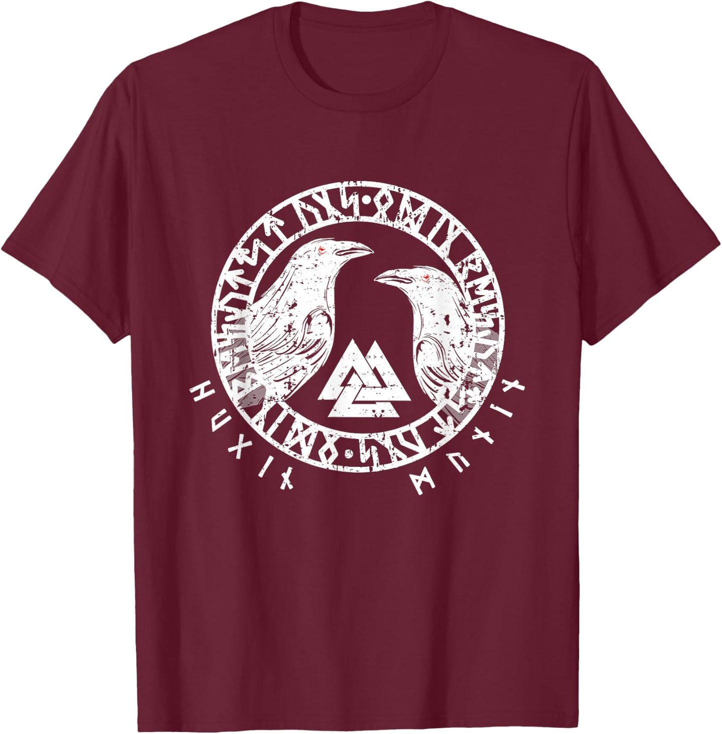 Vegvisir Ravens Odins Hugin and Munin T-Shirt - T-Shirt | Maroon