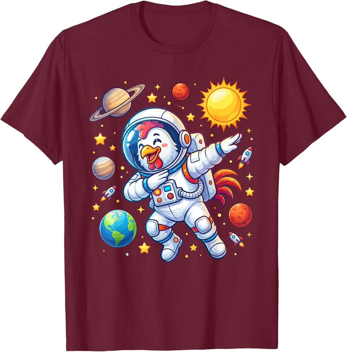 Chicken Astronaut Dabbing Funny Space Animal for Kids T-Shirt - T-Shirt | Maroon