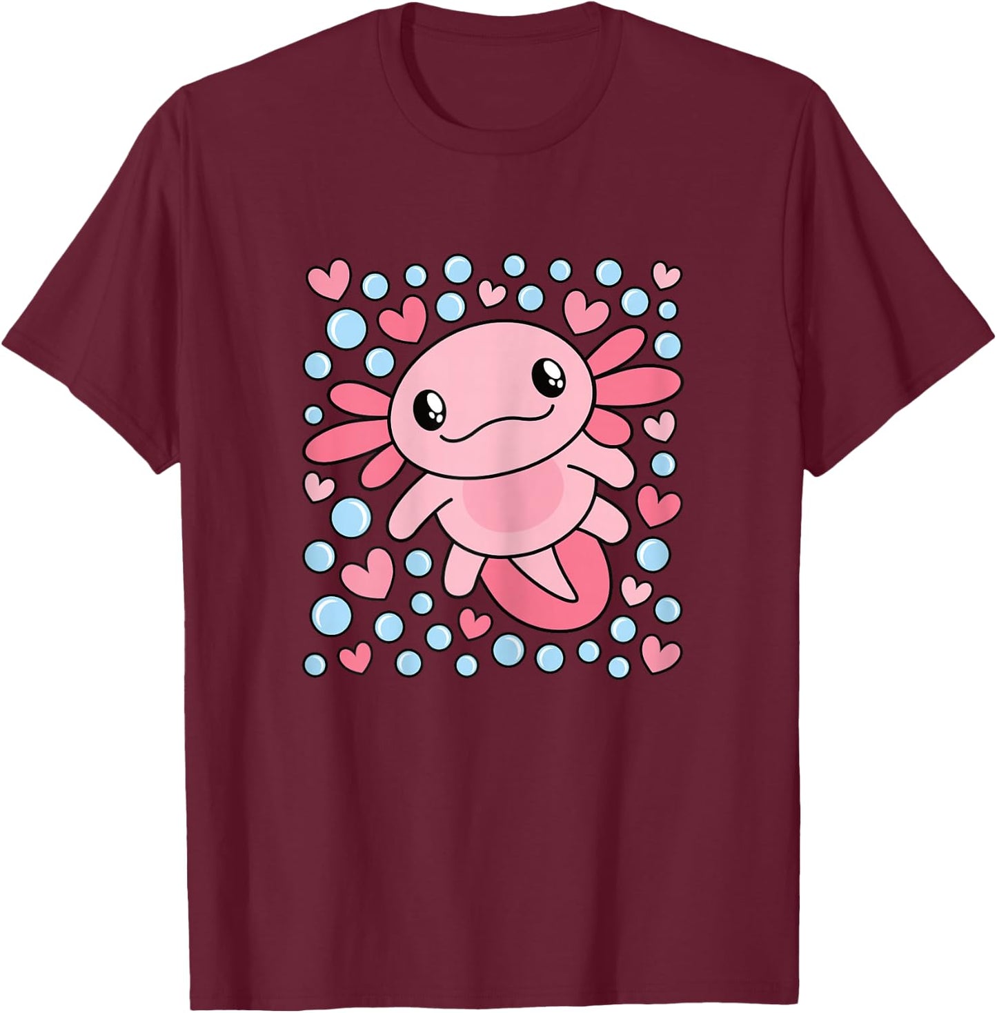 Cute Pink Axolotl Kawaii Axolotl Lover Women Girls Kids T-Shirt - T-Shirt | Maroon