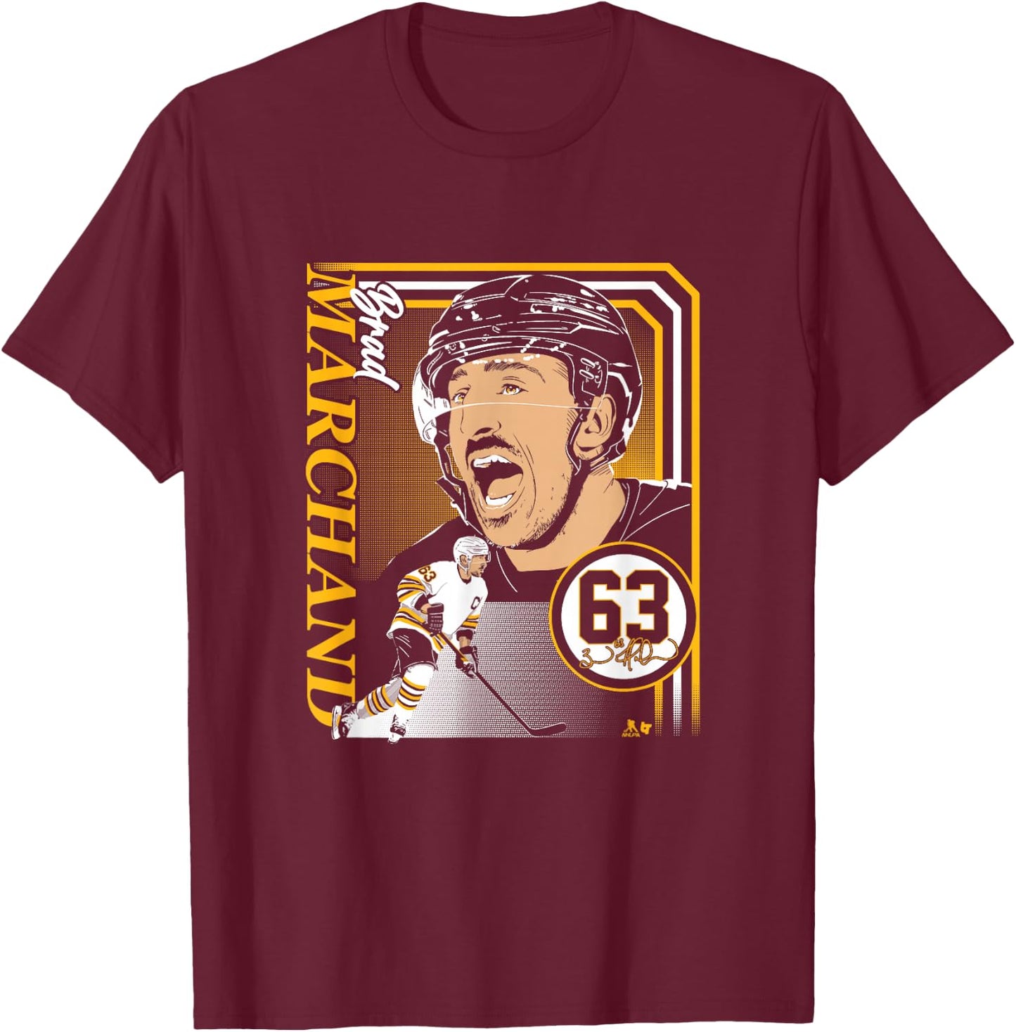 Brad Marchand: Collage Frame - Boston Hockey T-Shirt - T-Shirt | Maroon
