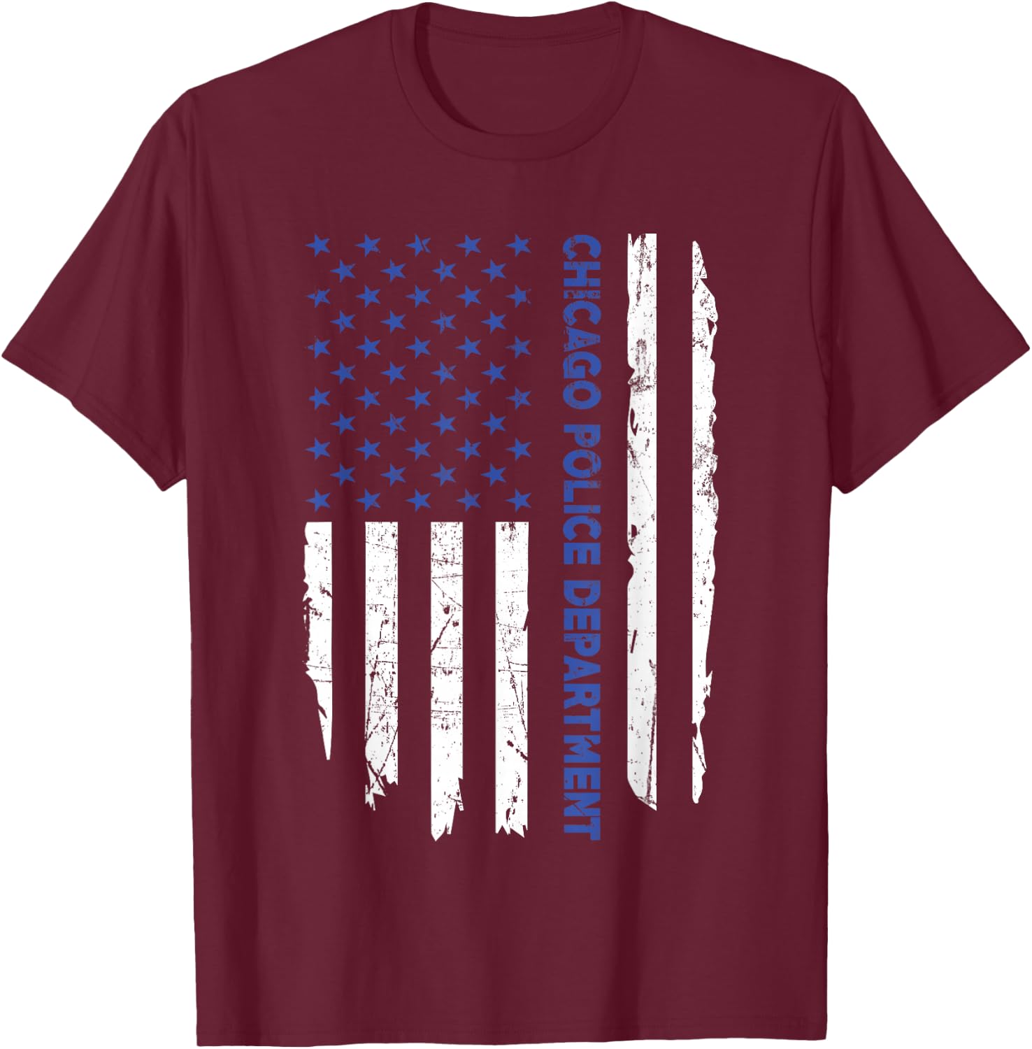 Chicago Police Officer American Flag Thin Blue Line Women Men T-Shirt - T-Shirt | Maroon