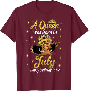 A Queen Was Born In July Leopard Hat Black Women T-Shirt - T-Shirt | Maroon