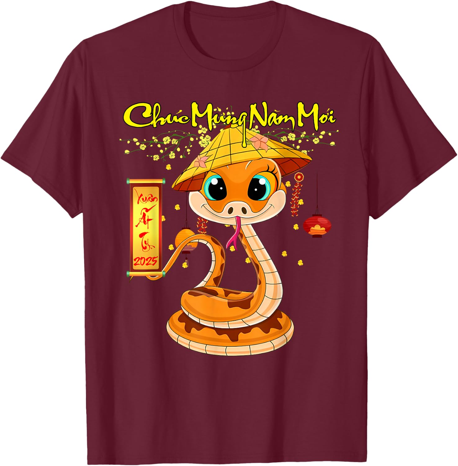 Tet 2025 Chuc Mung Nam Moi Happy Lunar New Year Vietnamese T-Shirt - T-Shirt | Maroon
