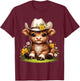 Scottish Highland Cow Flowers Cattle Hairy Cow T-Shirt - T-Shirt | Maroon