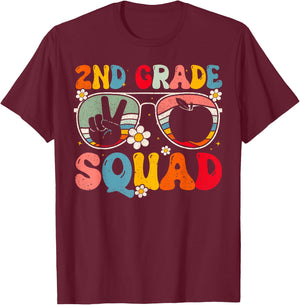 2nd Grade Squad Second Grade Teacher Student Back To School T-Shirt - T-Shirt | Maroon