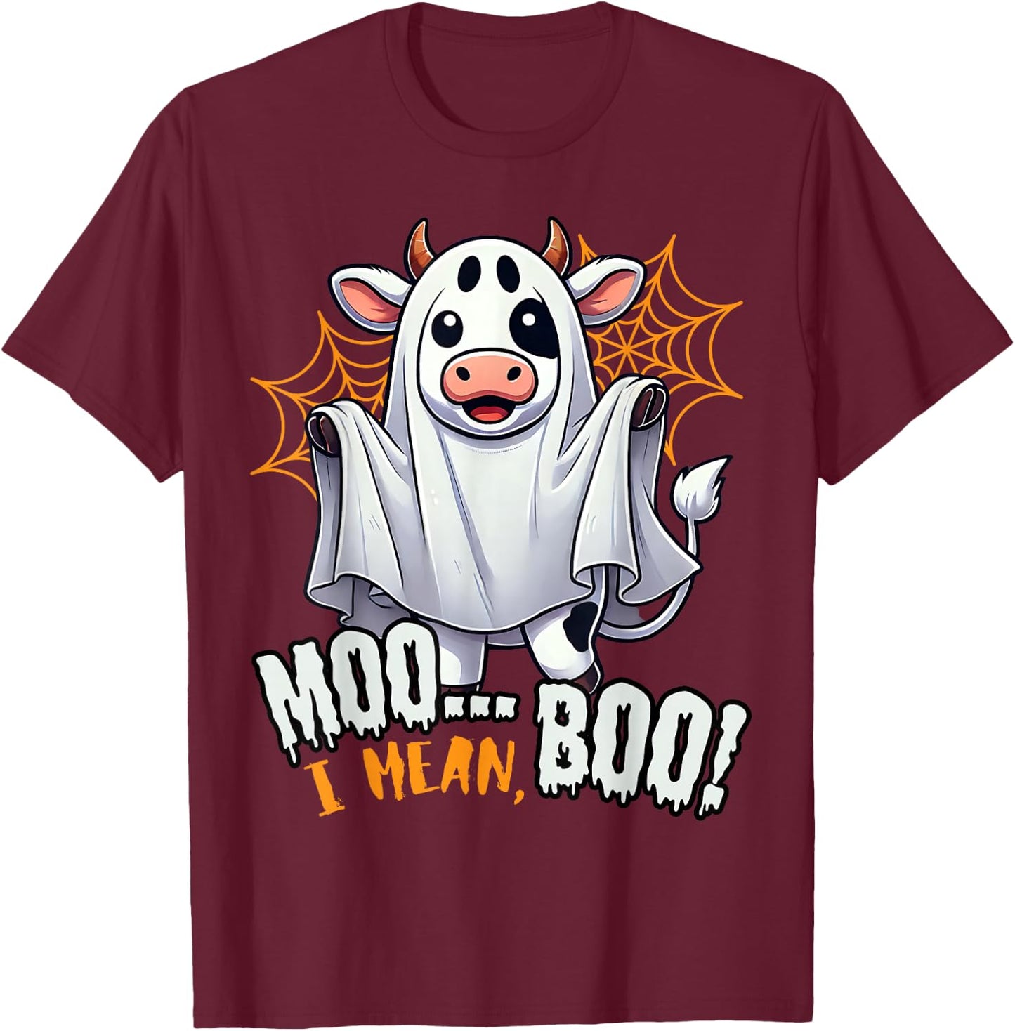 Moo I Mean Boo Funny Cow Ghost Halloween 2025 Costume T-Shirt - T-Shirt | Maroon