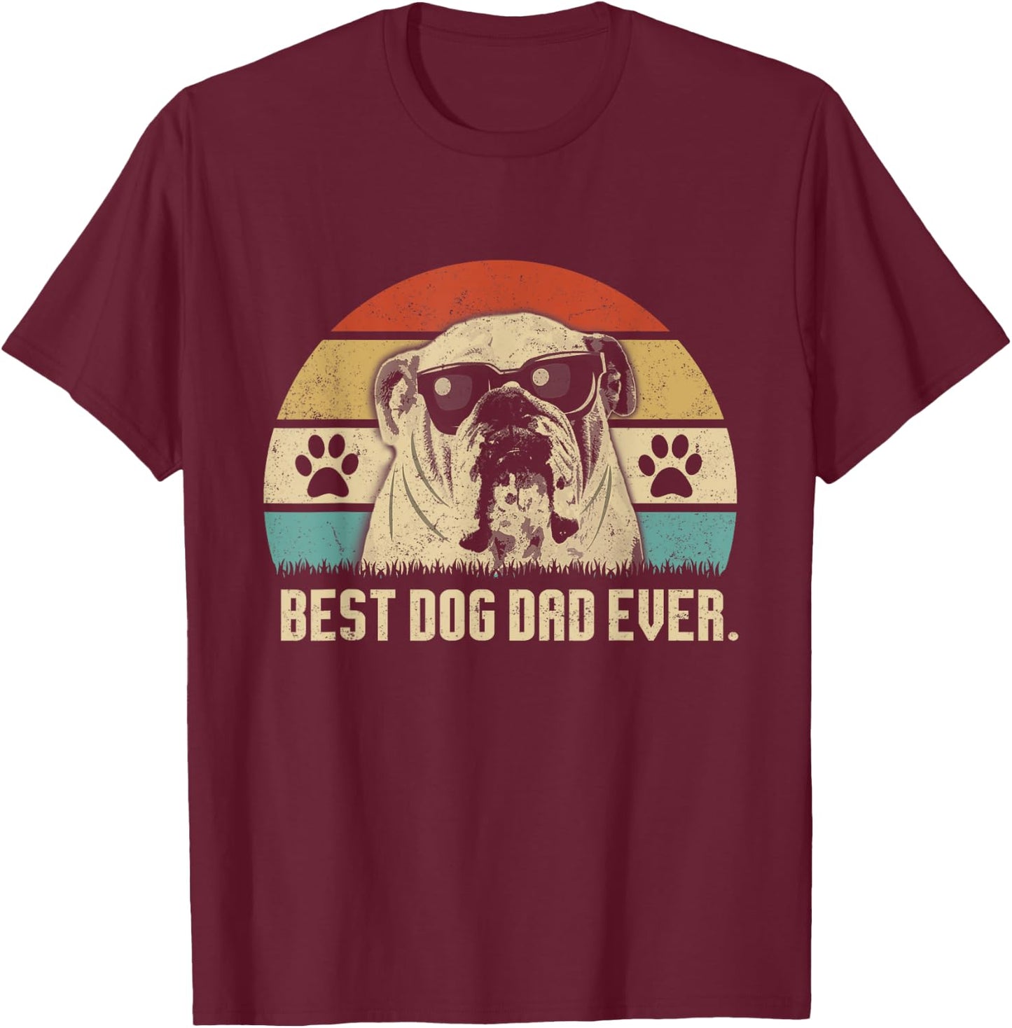 Vintage Best English Bulldog DAD Ever shirt Fathers Day Gift Men T-Shirt - T-Shirt | Maroon