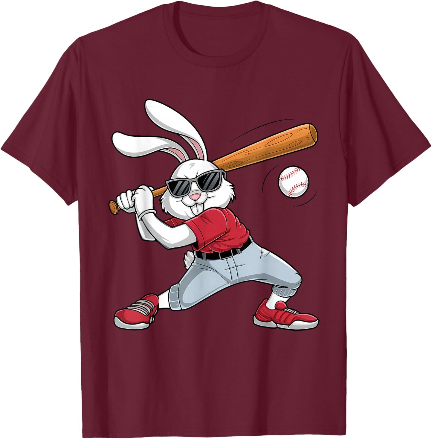 Easter Day Rabbit Playing Baseball Boys Kids Bunny T-Shirt - T-Shirt | Maroon
