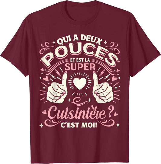 A Super Cooker Gift Woman Cook , Black, S T-Shirt - T-Shirt | Maroon