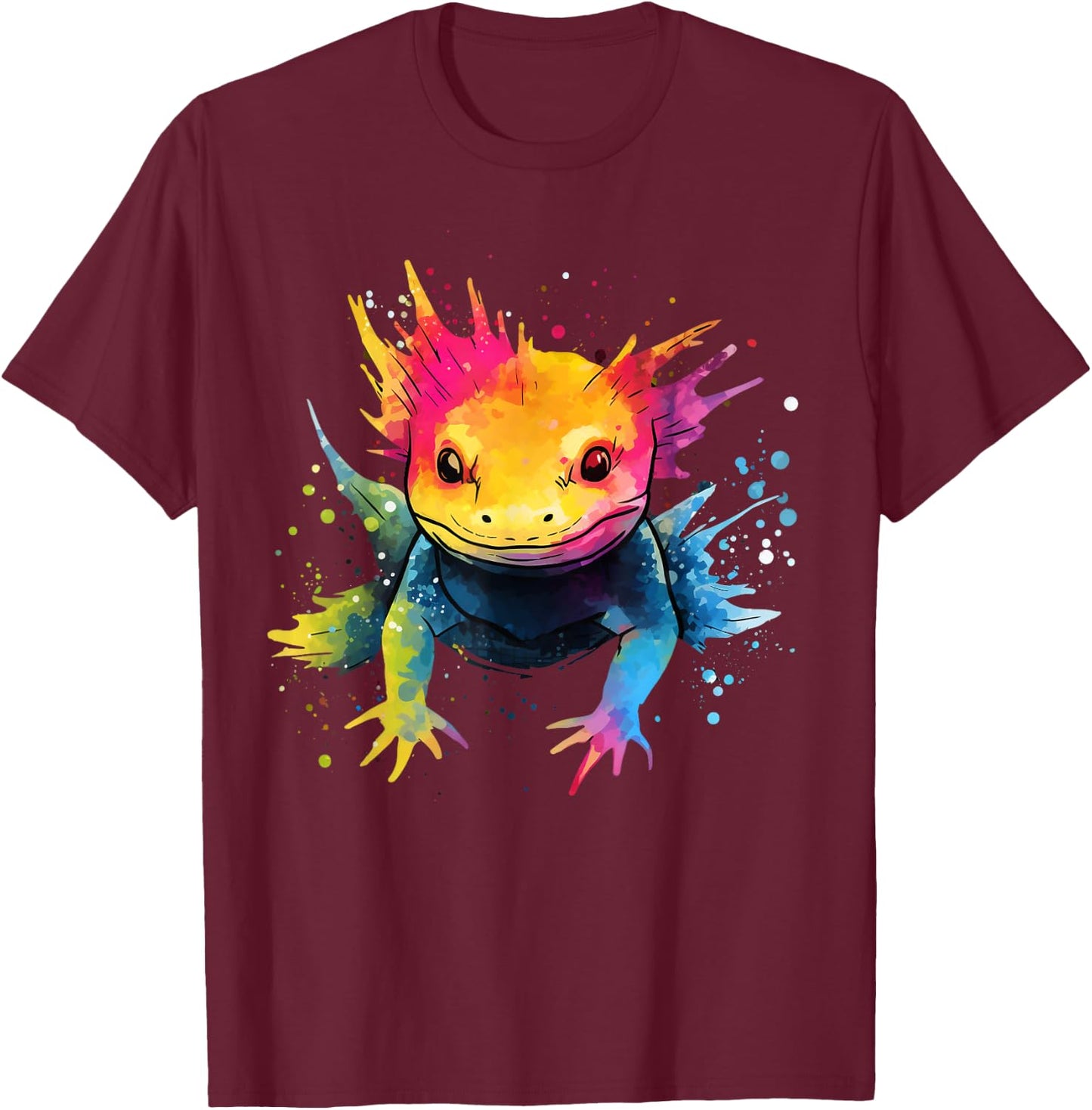 Cool Axolotl on Colourful Painted Axolotl , black T-Shirt - T-Shirt | Maroon