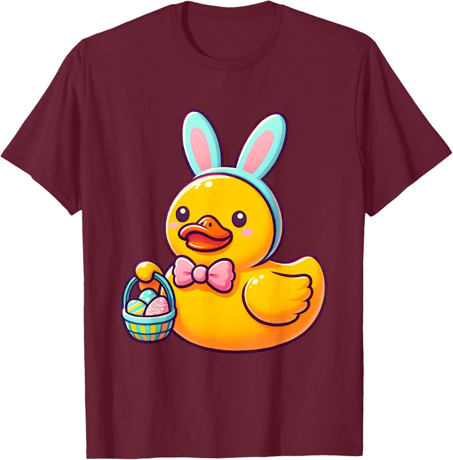 Easter Rubber Duck Bunny Ears Eggs Basket T-Shirt - T-Shirt | Maroon