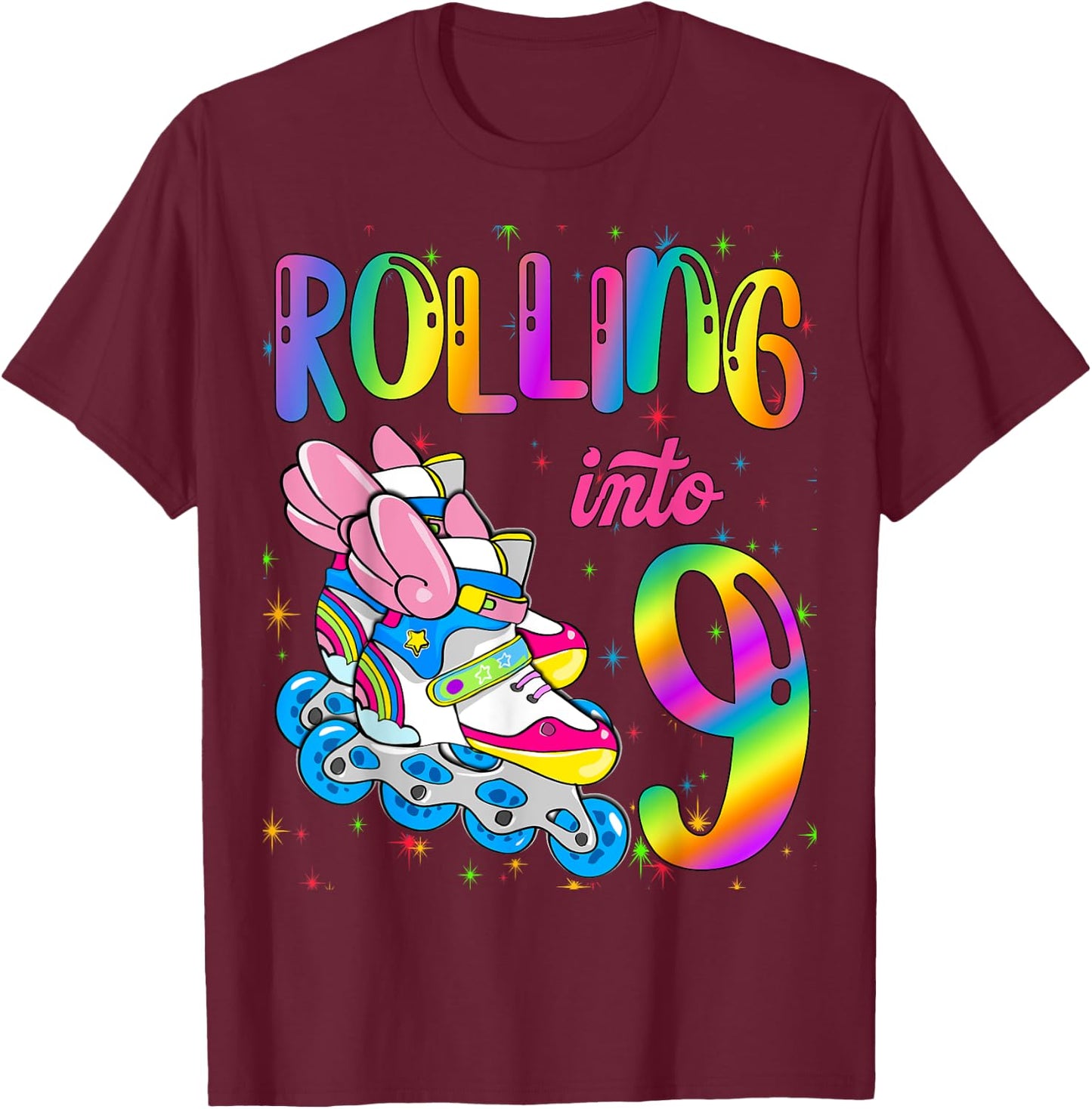 Rolling Into 9 years Let's Roll I'm Turning 9 Roller Skate T-Shirt - T-Shirt | Maroon