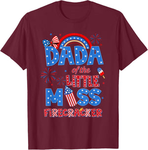 Dada of the Little Miss Firecracker Birthday 4th of July T-Shirt - T-Shirt | Maroon