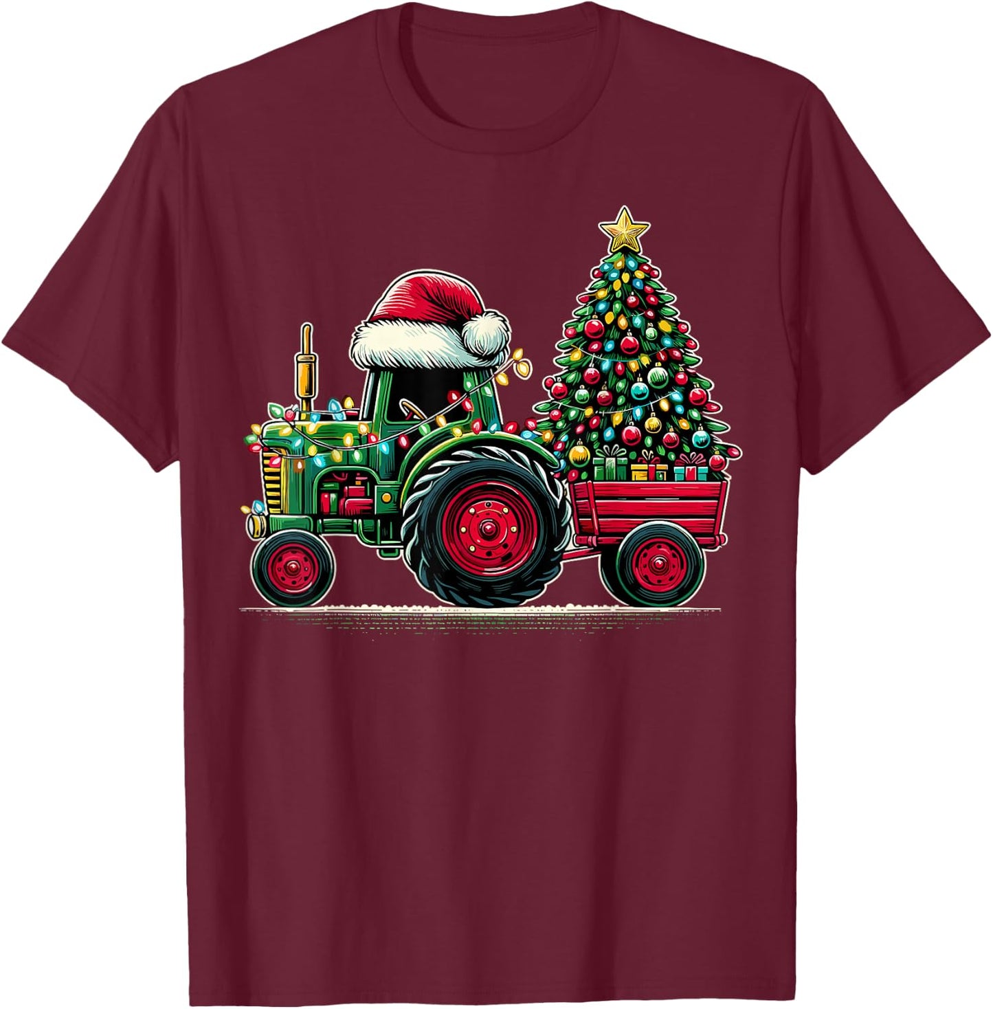 Christmas Tractor Santa Xmas Farm Truck T-Shirt - T-Shirt | Maroon