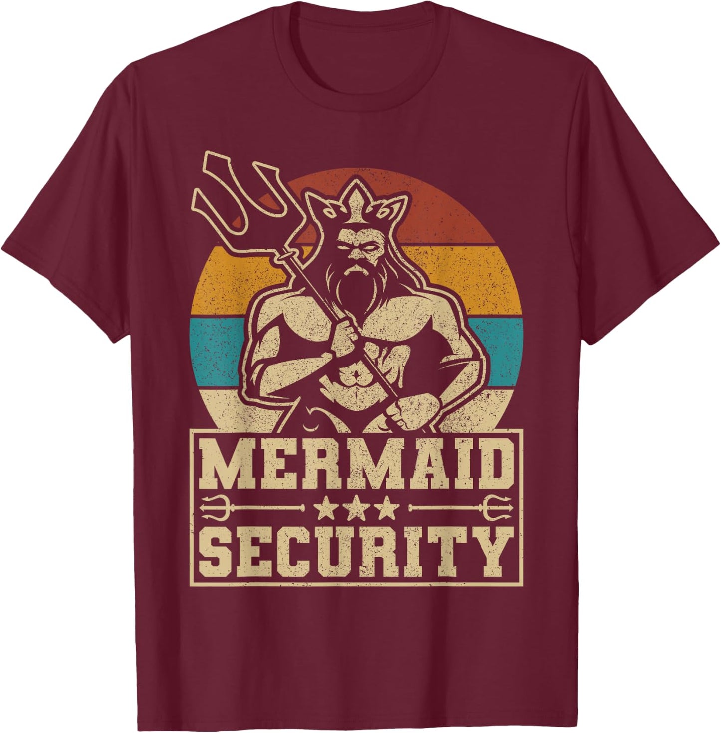 Mermaid Security Bday Costume Merman Birthday Party Outfit T-Shirt - T-Shirt | Maroon