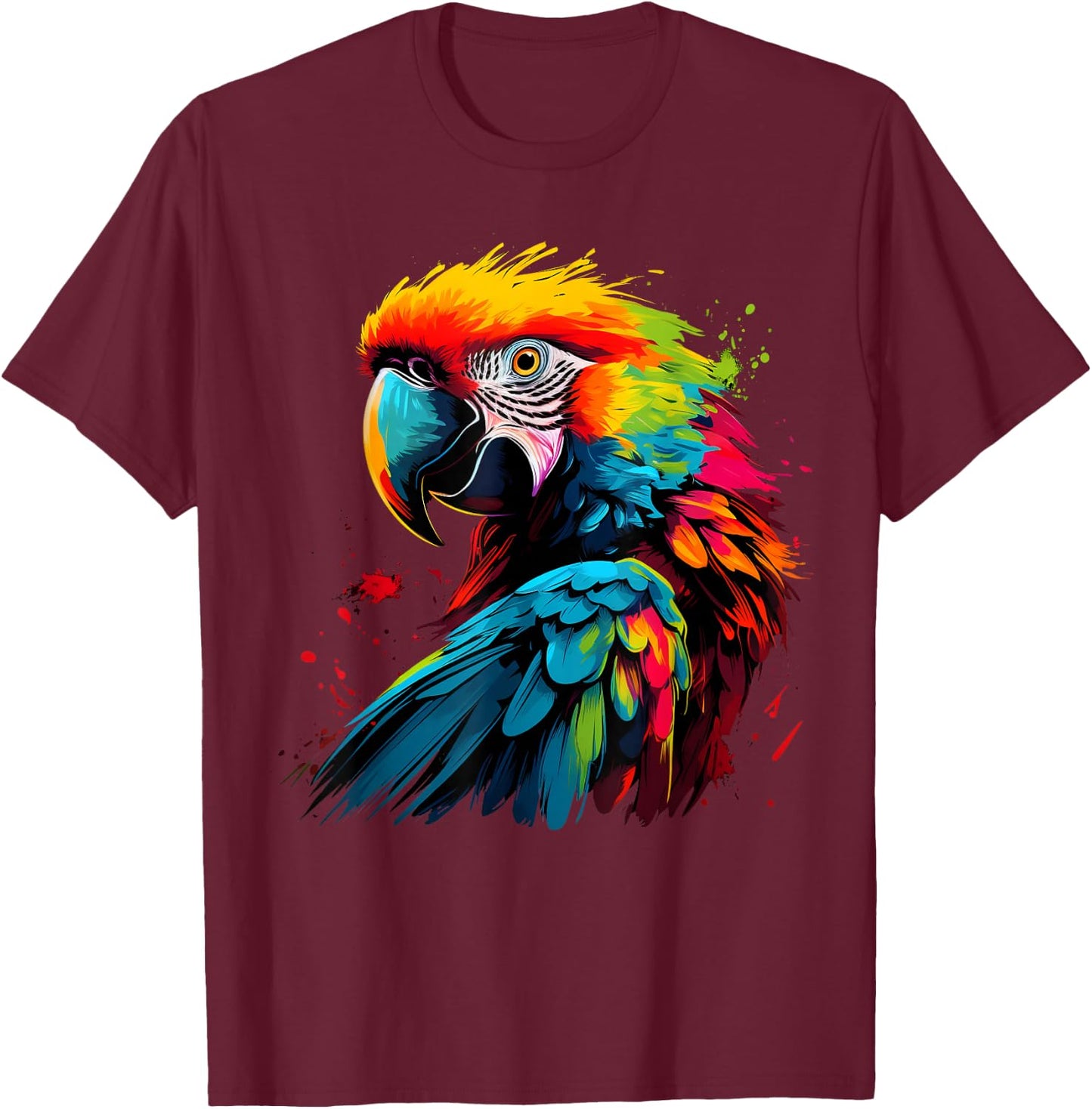Artistic Colorful Pop Art painted Parrot T-Shirt - T-Shirt | Maroon