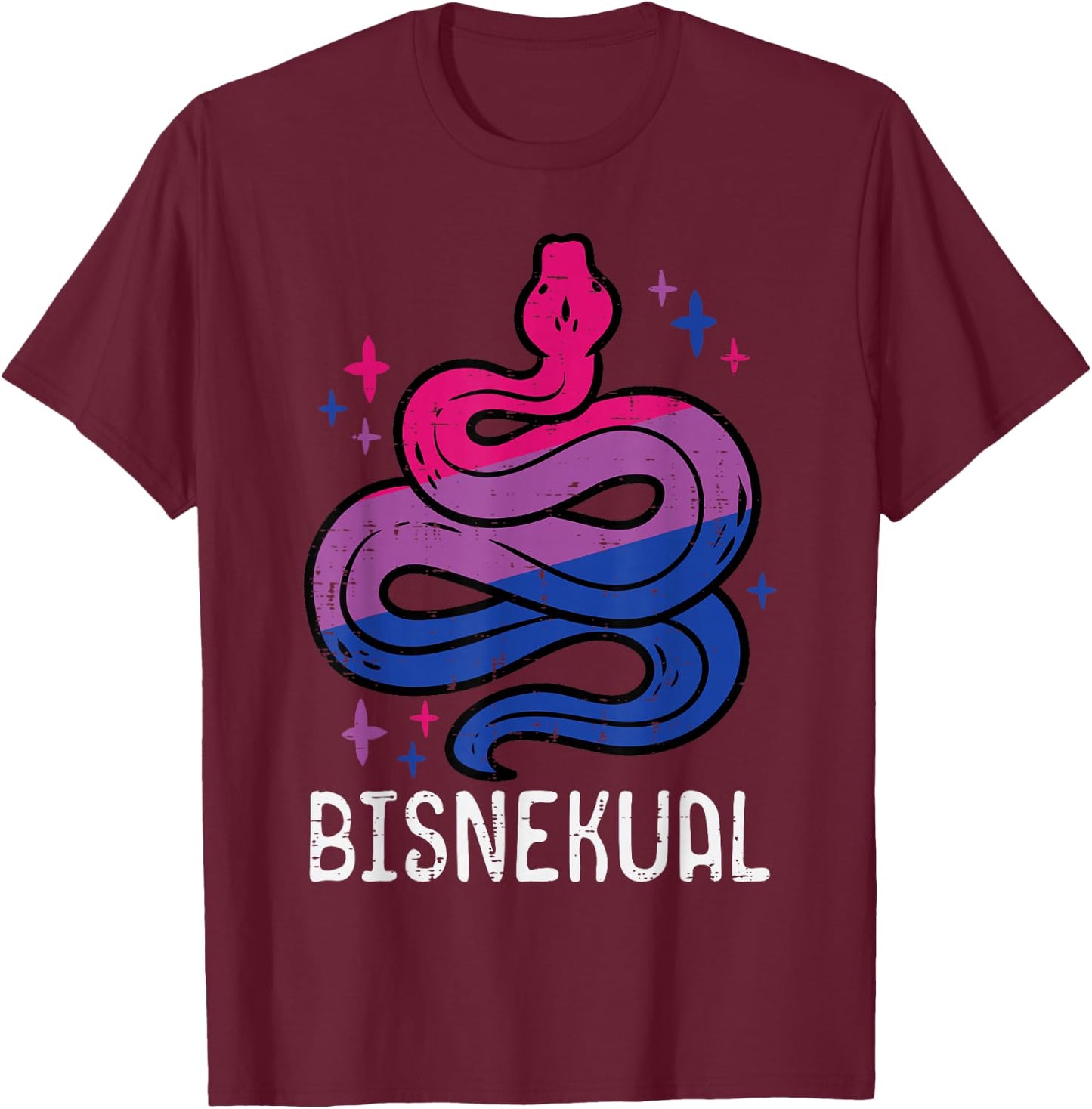 Bisexual Snake Bisnekual Funny Bi Pride Flag LGBTQ Men Women T-Shirt - T-Shirt | Maroon