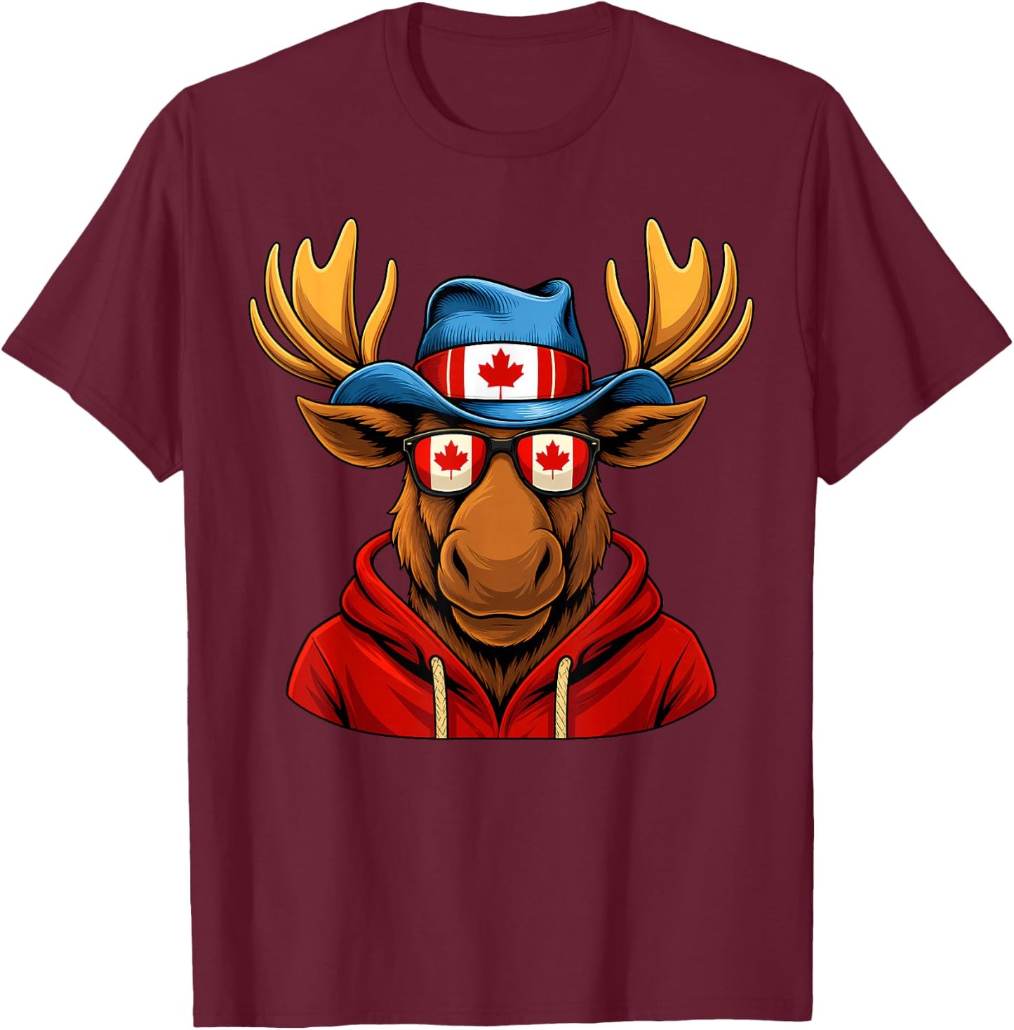 Canada Day Canadian Flag Maple Leaf Moose Sunglasses Kids T-Shirt - T-Shirt | Maroon