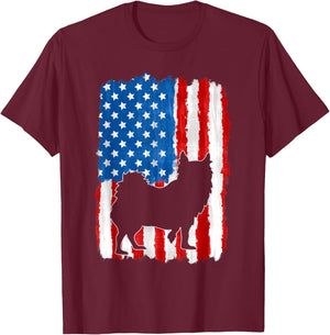 Long Haired Hair Chihuahua Women American USA Flag T-Shirt - T-Shirt | Maroon