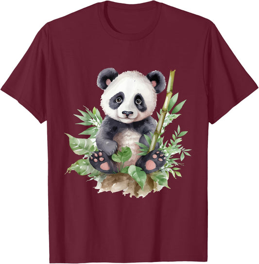 Watercolor Panda T-Shirt - T-Shirt | Maroon