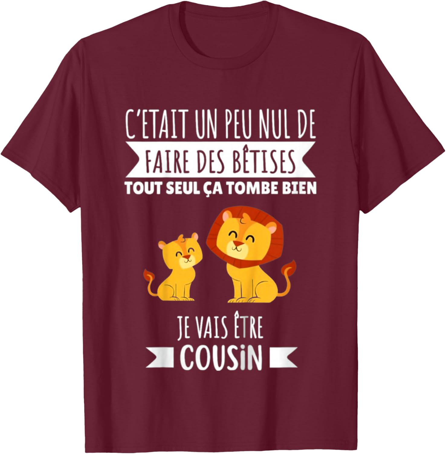 Child Future Cousin Announcement Pregnancy Lion 2025 , Black, 2 T-Shirt - T-Shirt | Maroon
