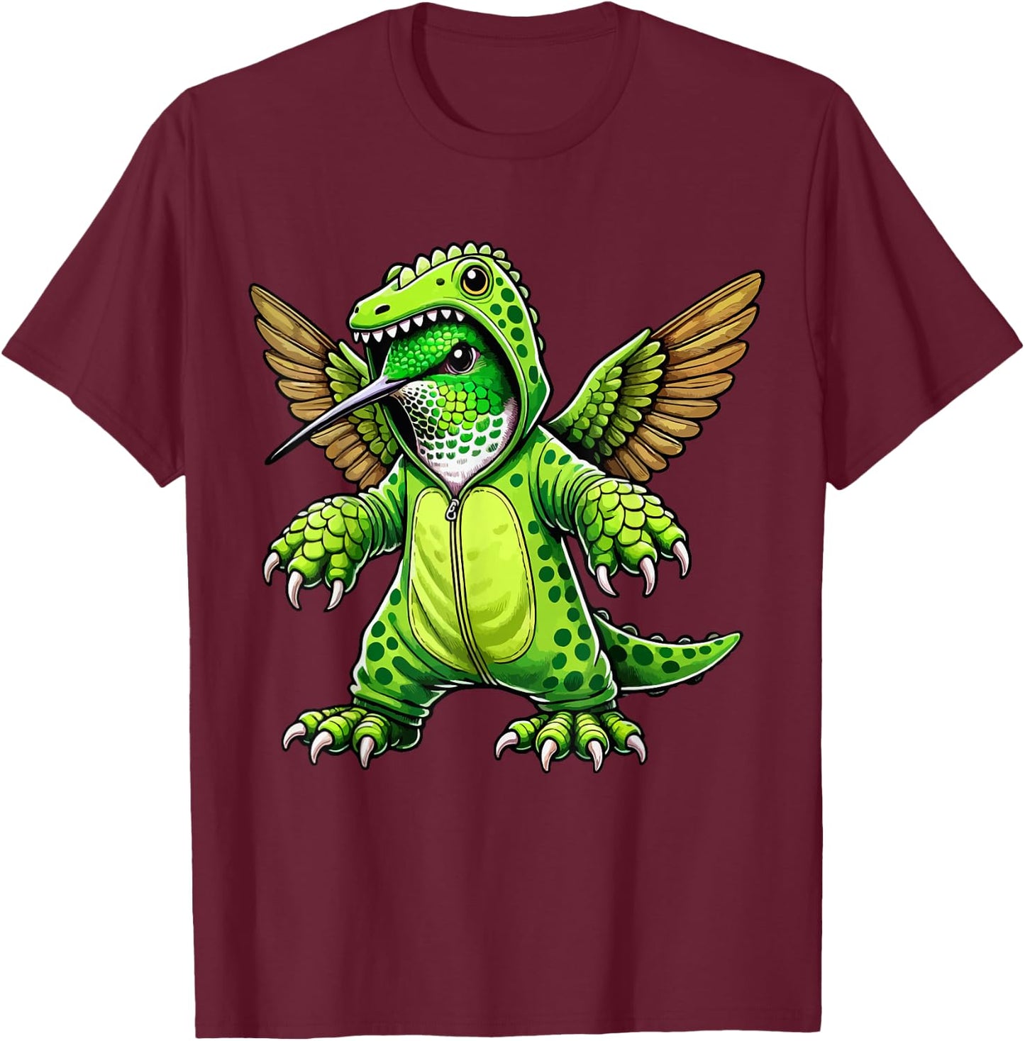 Hummingbird Wearing Dinosaur Costume Halloween Cosplay T-Shirt - T-Shirt | Maroon