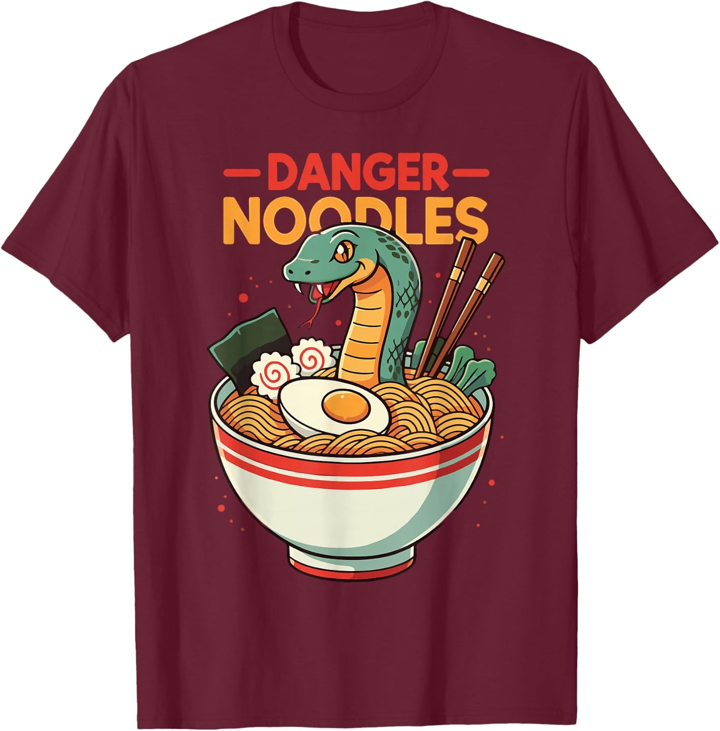 Danger Noodles Snake Ramen Funny Reptile Lover T-Shirt - T-Shirt | Maroon