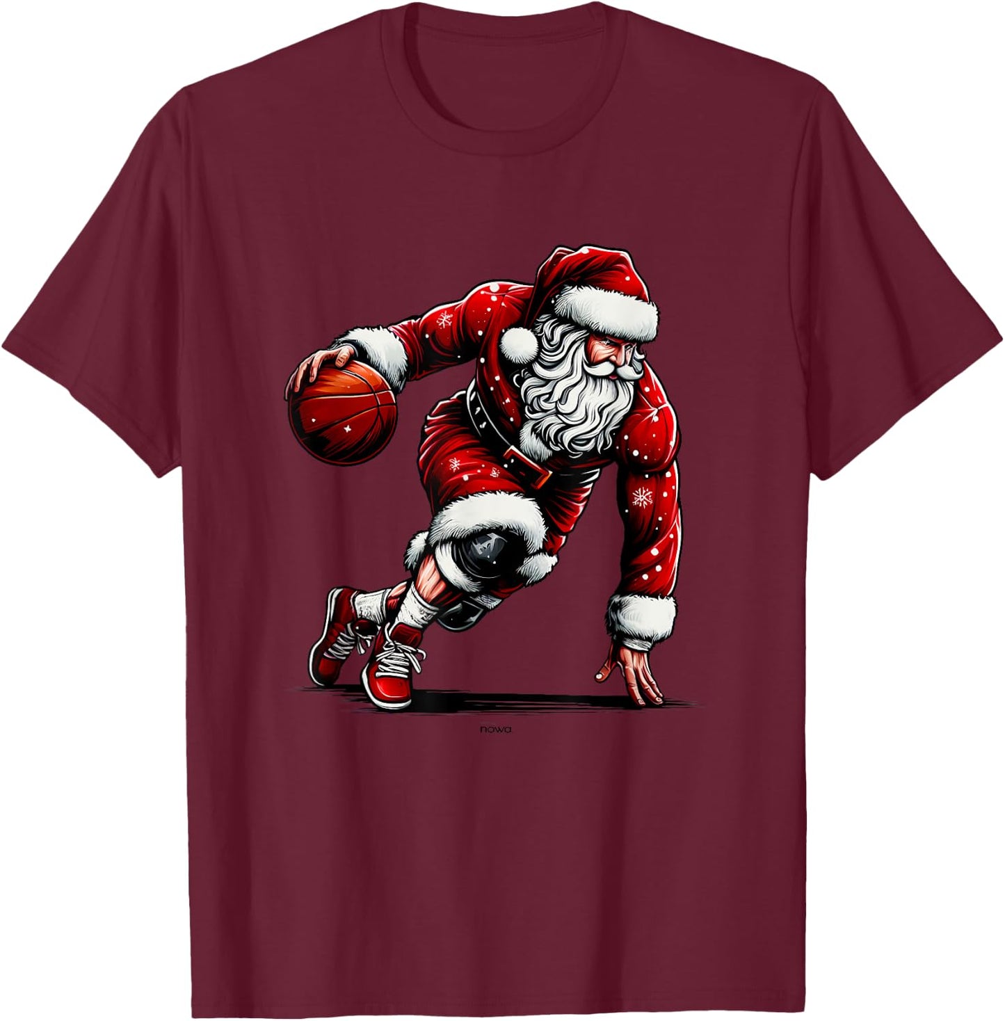 Santa Claus Playing and Driving the Basketball Christmas T-Shirt - T-Shirt | Maroon
