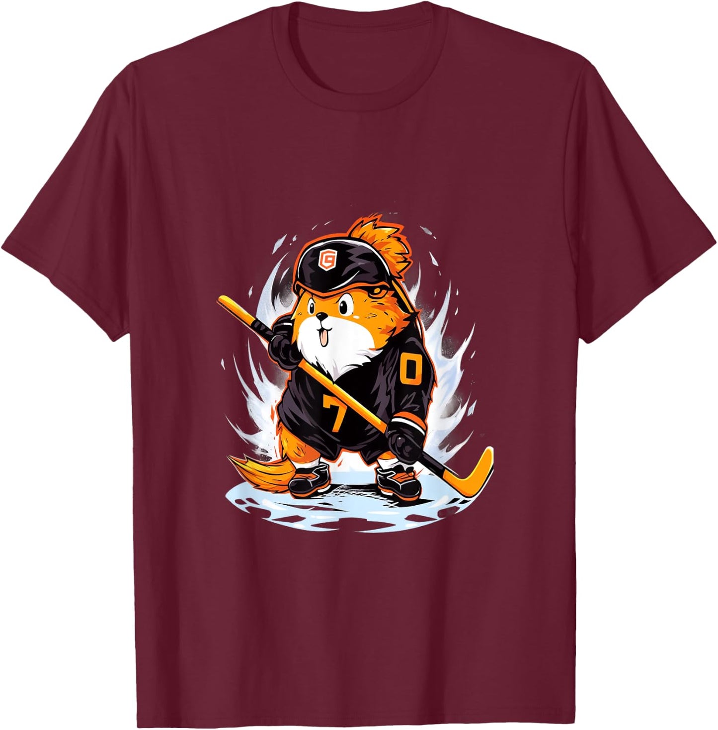 Guinea Pig Ice Hockey Player Hockey Stick Goalie T-Shirt - T-Shirt | Maroon