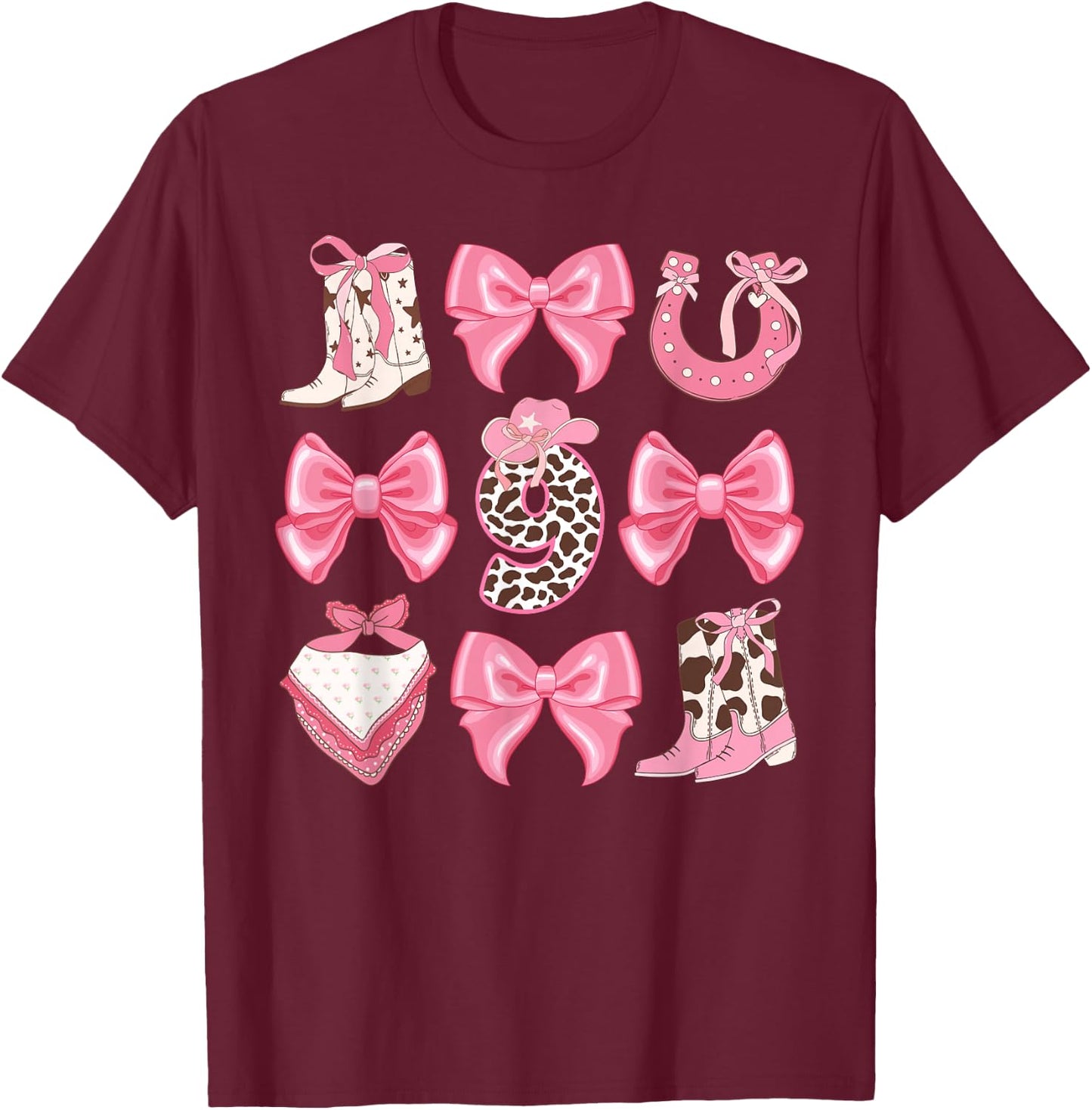9th Birthday Cowgirl Nine Year Old Cow Girl Birthday Party T-Shirt - T-Shirt | Maroon