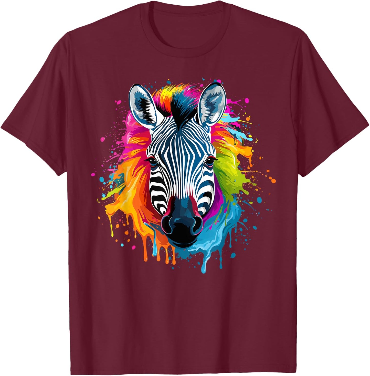 Colorful Splash Art Zebra Wildlife Animal Lover T-Shirt - T-Shirt | Maroon
