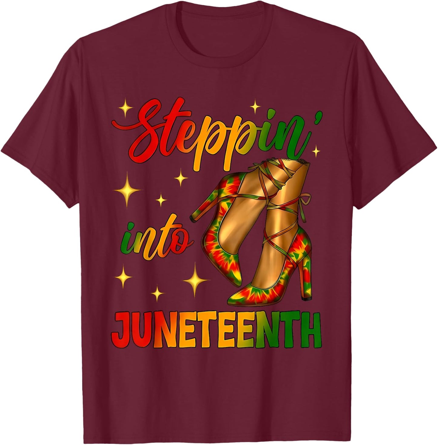 Stepping Into Juneteenth 1865 Black Afro Sneakers Girl Women T-Shirt - T-Shirt | Maroon